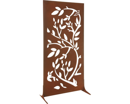 Trädgårds skärm i metall med trämotiv