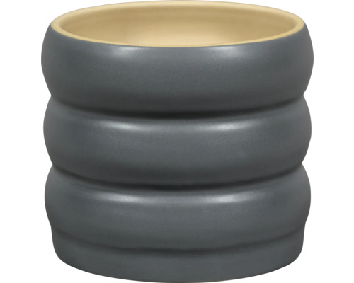 Grå keramisk blomkruka med trefaldig ringdesign