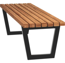 Träbänk med svart metallram