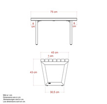 Teknisk ritning av ett bord och en planteringslåda med mått
