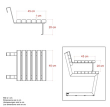 Teknisk ritning av en bänk med mått