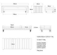 Teknisk ritning av en sandlåda med mått