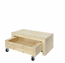 Rullbart planteringsbord av trä med låda