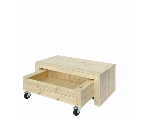 Rullbart planteringsbord av trä med låda