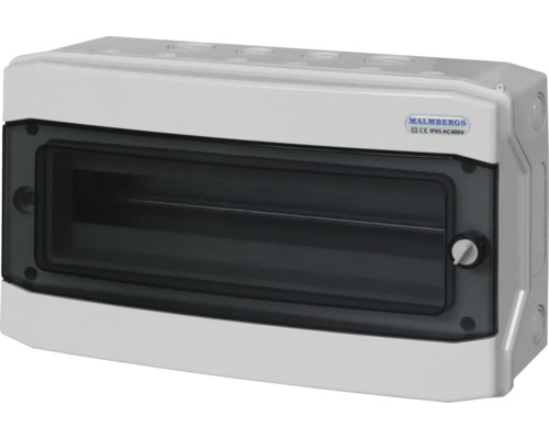 Normkapsling MALMBERGS 18 moduler IP65 grå Liten strömbrytare med transparent dörr från Malmbergs