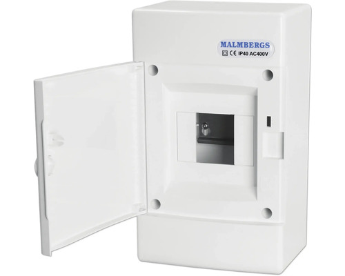 Fördelningsdosa med öppen dörr, Malmbergs logotyp