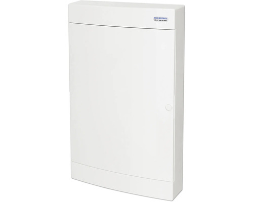 Vit elcentral med dörr och Malmbergs logotyp