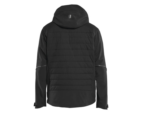 Baksida av vadderad jacka med huva