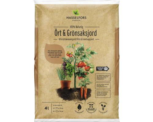 Säck ört- och grönsaksjord från Hasselfors Garden, 4 liter, för ekologisk odling