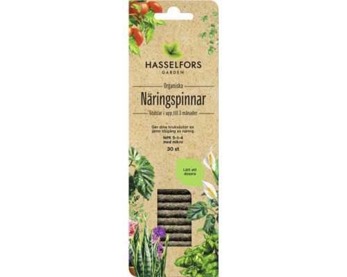 Hasselfors Garden Organiska näringspinnar, gödselmedel i upp till tre månader, förpackning med 30 stycken
