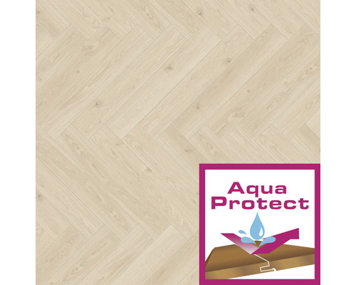 Laminatgolv SKANDOR 8.0 soil oak 1747937 Ljust laminatgolv i fiskbensmönster med Aqua Protect-sigill