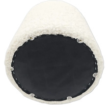 Undersida av en pall med tygklädsel och fästelement