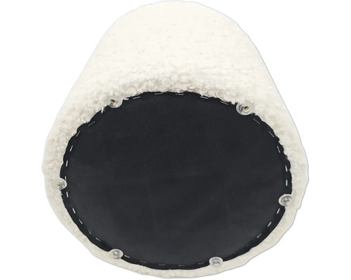 Undersida av en pall med tygklädsel och fästelement