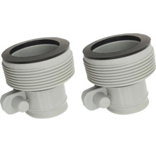 Två grå avloppsböjar med tätning för sanitetsinstallationer
