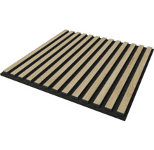 Akustikpanel med träribbor på filtbaksida