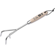 Trädgårdskultivator med trähandtag och tre pinnar