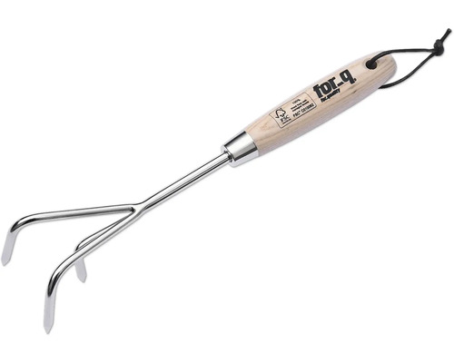 Trädgårdskultivator med trähandtag och tre pinnar