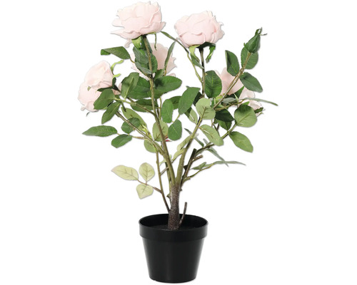 Konstgjord växt rosenbuske i en svart kruka