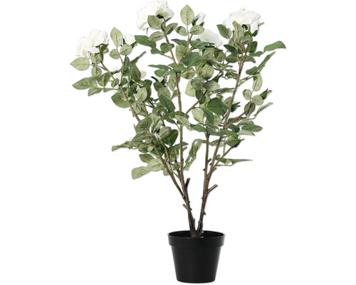 Dekorativ konstgjord ros i kruka