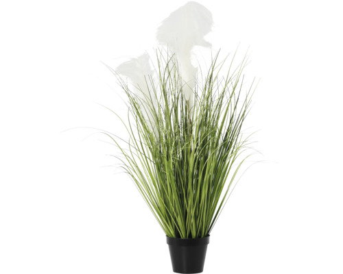 Dekorativ konstgjord växt med fjädrar i kruka