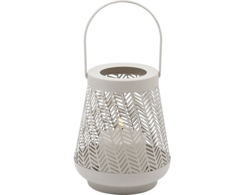 LED-Lykta LAFIORA Ø15x18cm varmvit batteridriven inkl. 6h timer créme Lyckta av metall med hålmönster och handtag