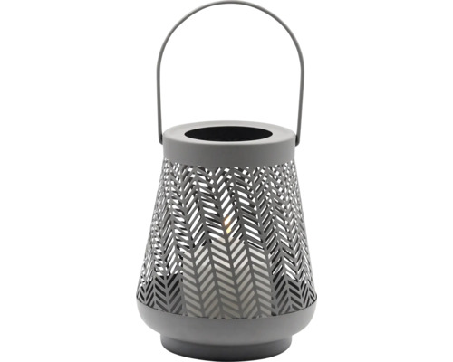 LED-Lykta LAFIORA Ø15x18cm varmvit batteridriven inkl. 6h timer grå Dekorativ lykta med perforerat mönster och handtag