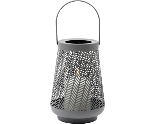 LED-Lykta LAFIORA Ø15x22cm varmvit batteridriven inkl. 6h timer grå Lykt med handtag och mönstrad design