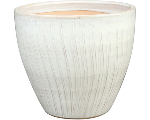 Blomkruka i keramik med vertikalt räfflat mönster