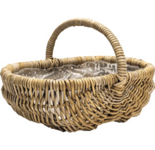 Flätad korg med handtag och plastfolie