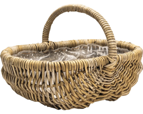 Planteringskorg Leah med handtag naturfiber 48x32x30cm brun Flätad korg med handtag och plastfolie