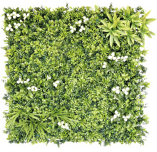 Fyrkantigt dekorativt element med konstgjorda gröna växter och vita blommor för väggdekoration