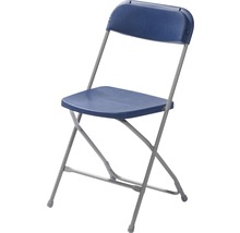 Blå fällstol med metallram