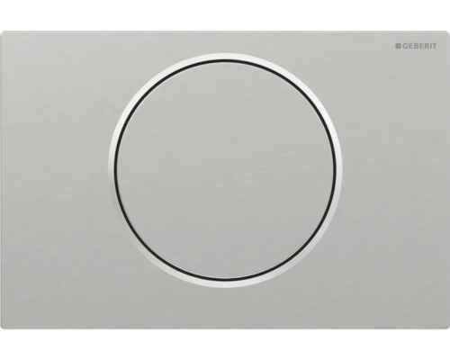Spolknapp GEBERIT Sigma10 borstad stål start/stopp funktion 246x164 mm 7972476 Geberit logotyp manöverpanel med rund knapp