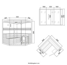 Teknisk ritning av en Home Deluxe bastu med mått