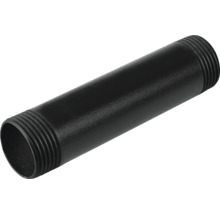 Svart rörnipel i metall med gänga i båda ändar