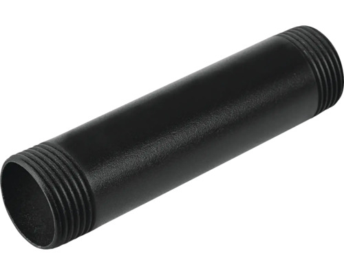 Svart rörnipel i metall med gänga i båda ändar