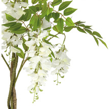 Konstgjord blåregn med vita blommor och gröna blad.