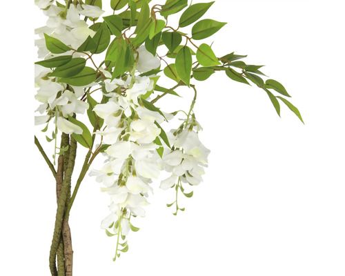 Konstgjord blåregn med vita blommor och gröna blad.