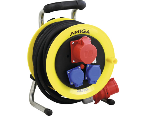 Amiga kabelvinda med 20 meter kabel och flera uttag