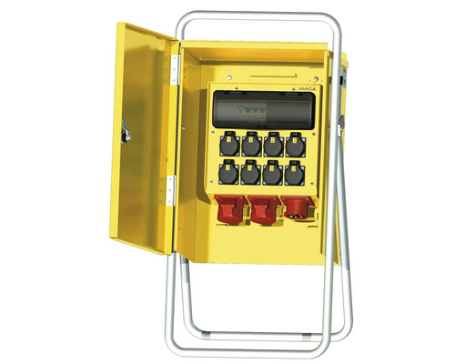 Amiga strömfördelare med automatsäkring och flera uttag på en metallram