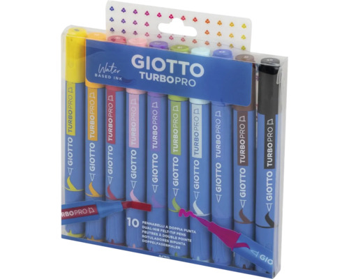 Förpackning med tio Giotto Turbo Pro filtpennor med dubbelspets