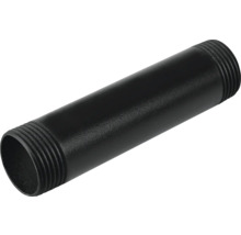 Svart stålrörsnippel med gängade ändar