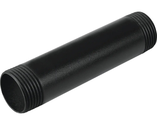 Svart stålrörsnippel med gängade ändar