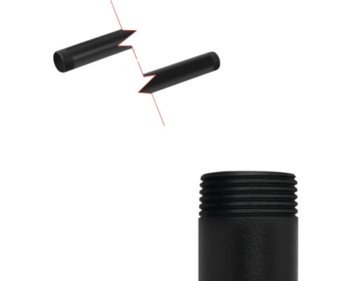 Svart installationsrör med gänga för anslutning