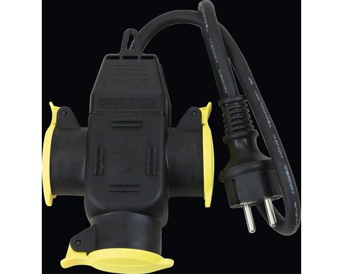 Tredubbeluttagsadapter med kontakt och kabel