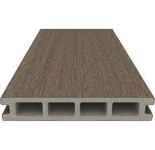 Trädäck av kompositmaterial med träutseende och ihålig kammarprofil
