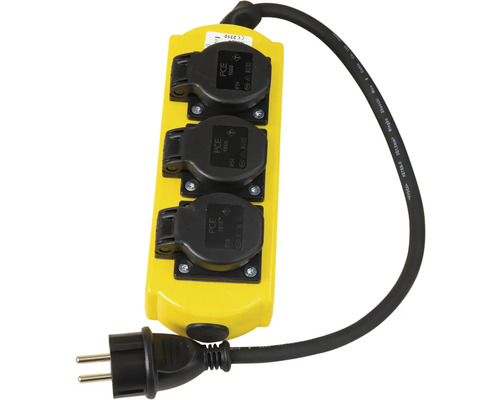 Grenuttag AMIGA 3-vägs H07RN-F 3G1,5 0,5m Gul grenuttag med tre uttag och kabel