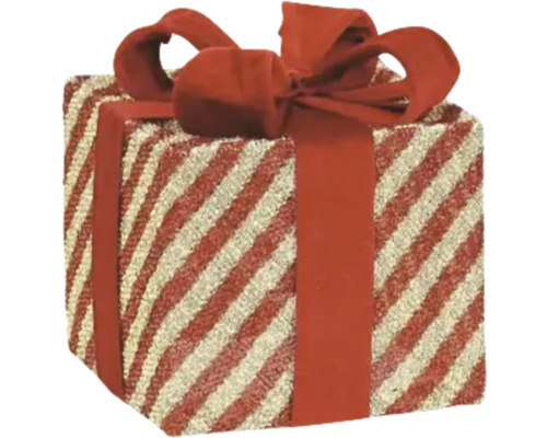 Juldekoration MICA Paket gold 15x15x18cm guld/röd Dekorativt presentpaket med rosett