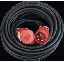 Svart strömkabel med röd kontakt och röd koppling