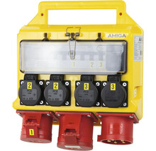 Gul väggmonterad strömfördelare med flera uttag